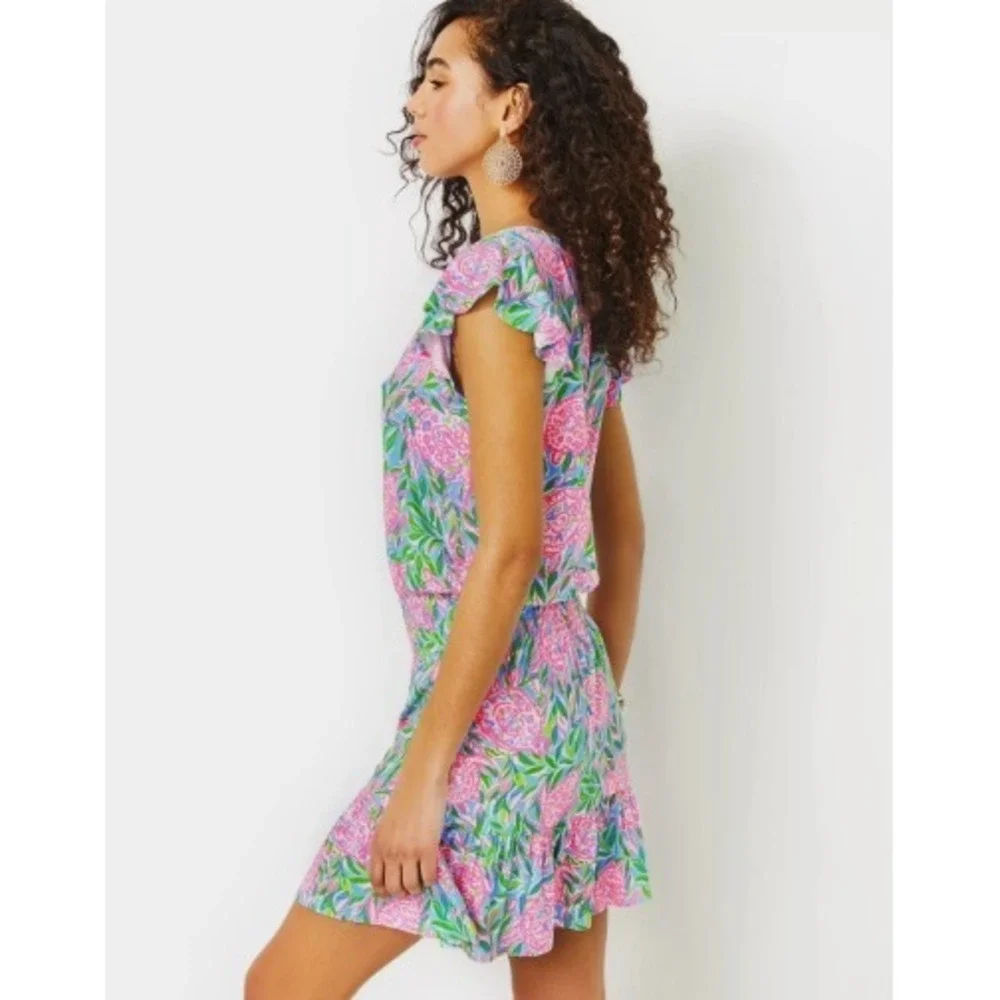 Lilly Pulitzer French Blue Turtely In Love Ravi Short Sleeve Romper XL